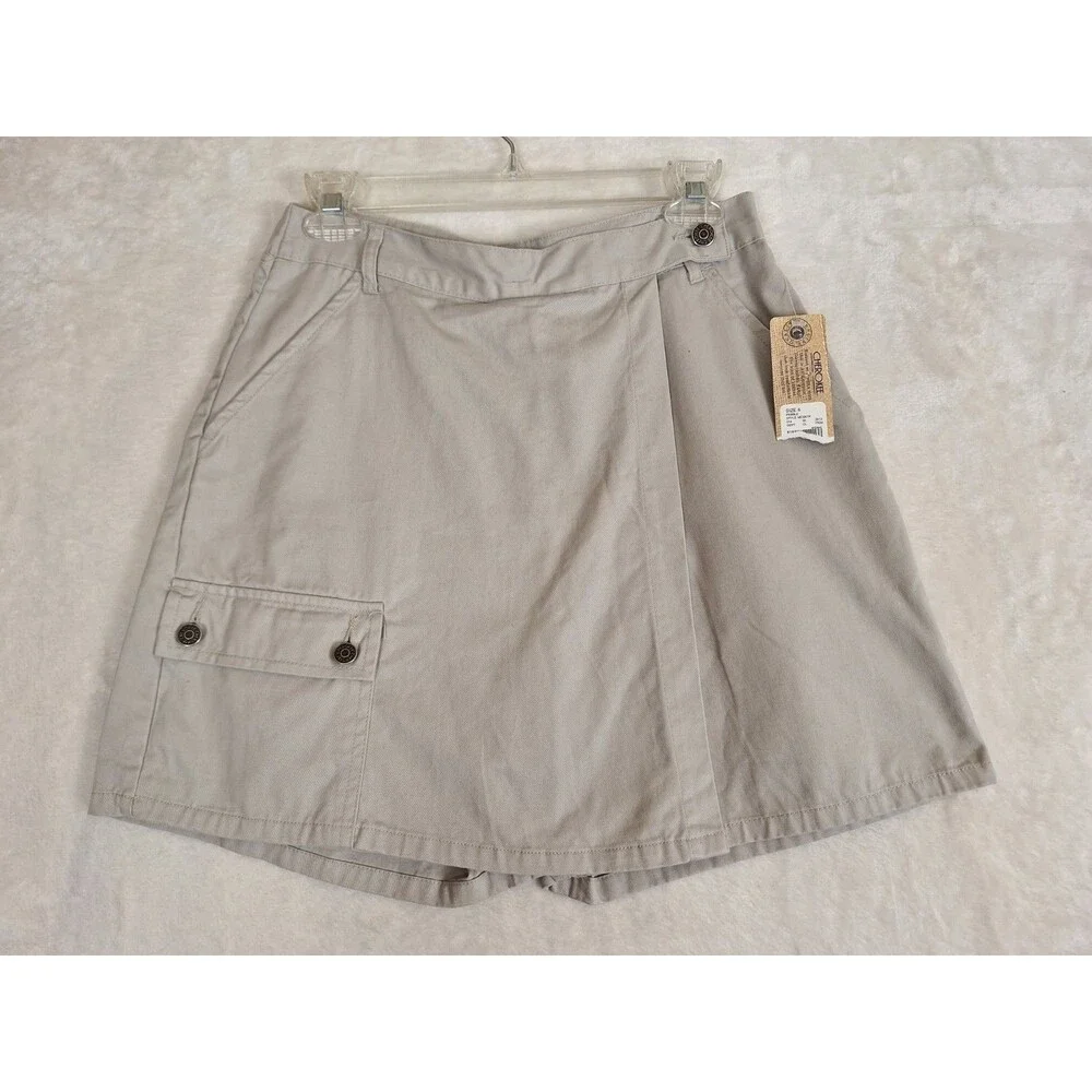 Y2K Denim Canvas Skort Cherokee Womans 6 Khaki Wrap Front Retro Cargo Hiking NWT